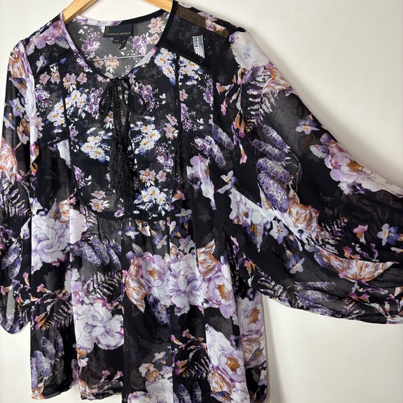 I Jeans by Buffalo Black Sheer Floral Blouse XL Bohemian Whimsigoth - Picture 5 of 13